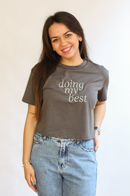 FINAL SALE Cropped Embroidered Nursing Friendly Tee