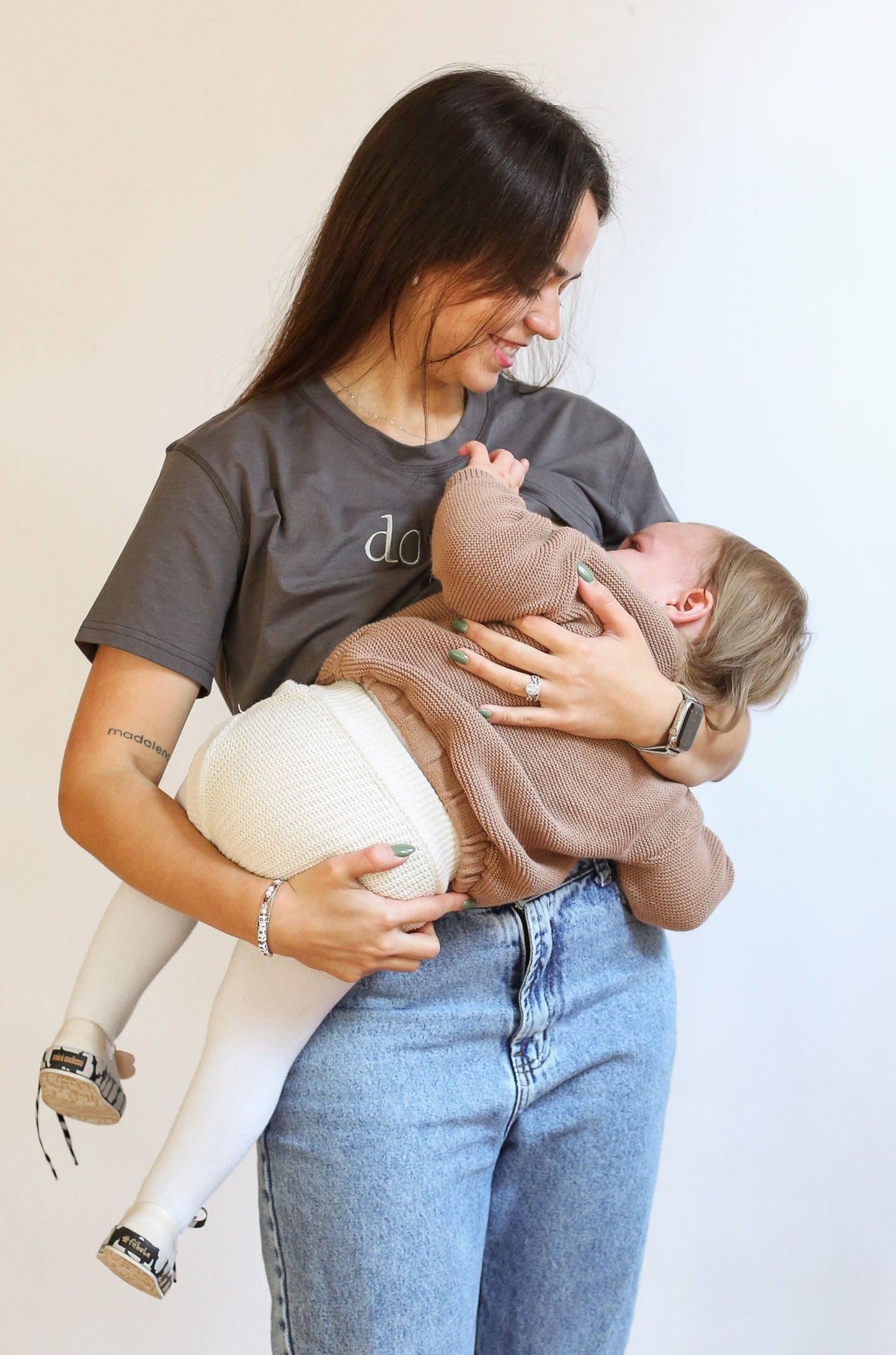 FINAL SALE Cropped Embroidered Nursing Friendly Tee