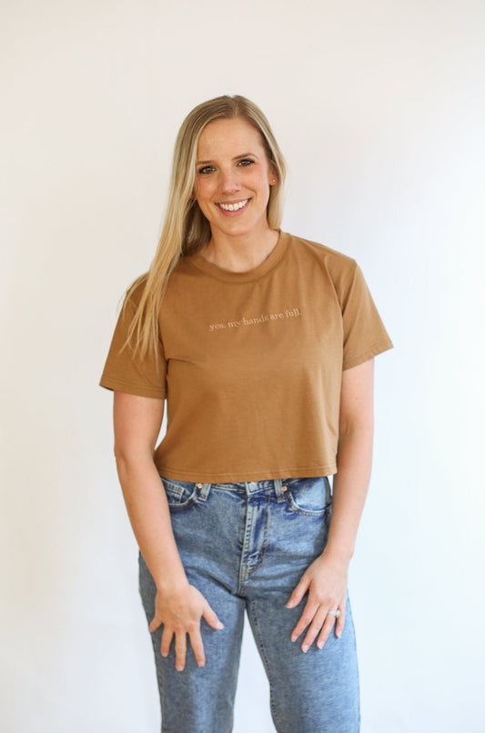 FINAL SALE Cropped Embroidered Nursing Friendly Tee