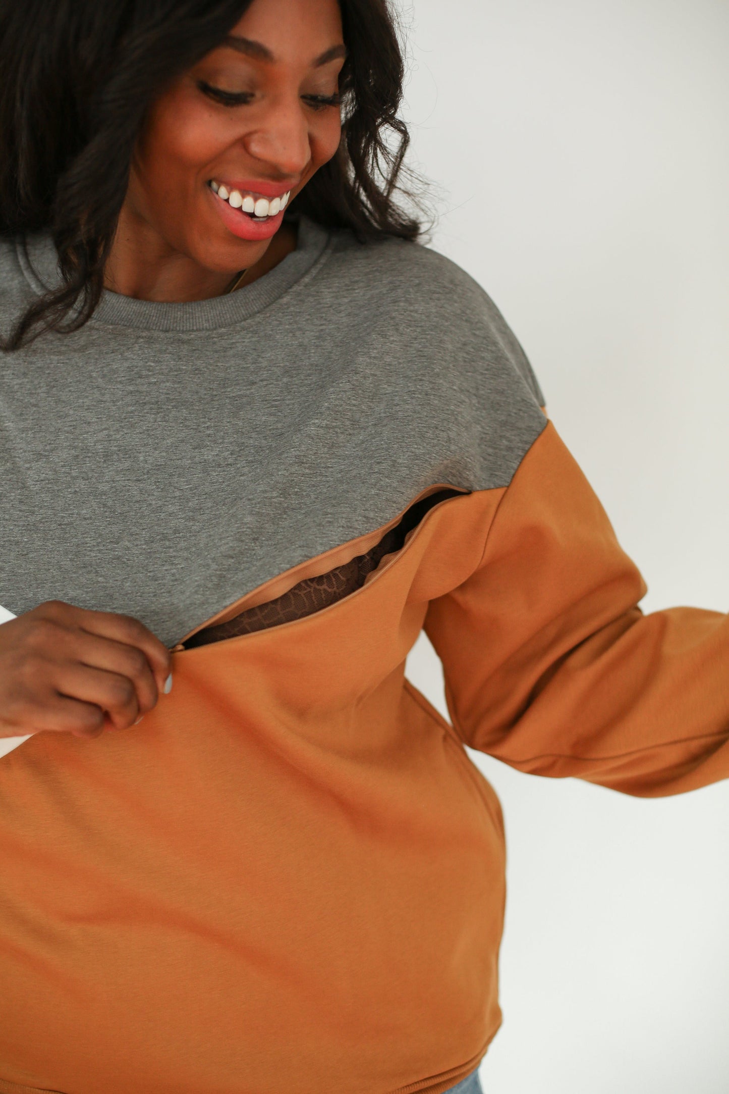 Velour Interior Diagonal Zip Breastfeeding Sweatshirt