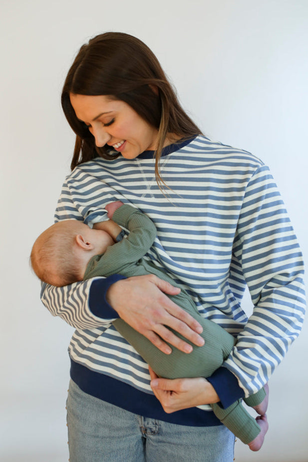 Oversized Fit Freestyle Stripe Breastfeeding Sweatshirt