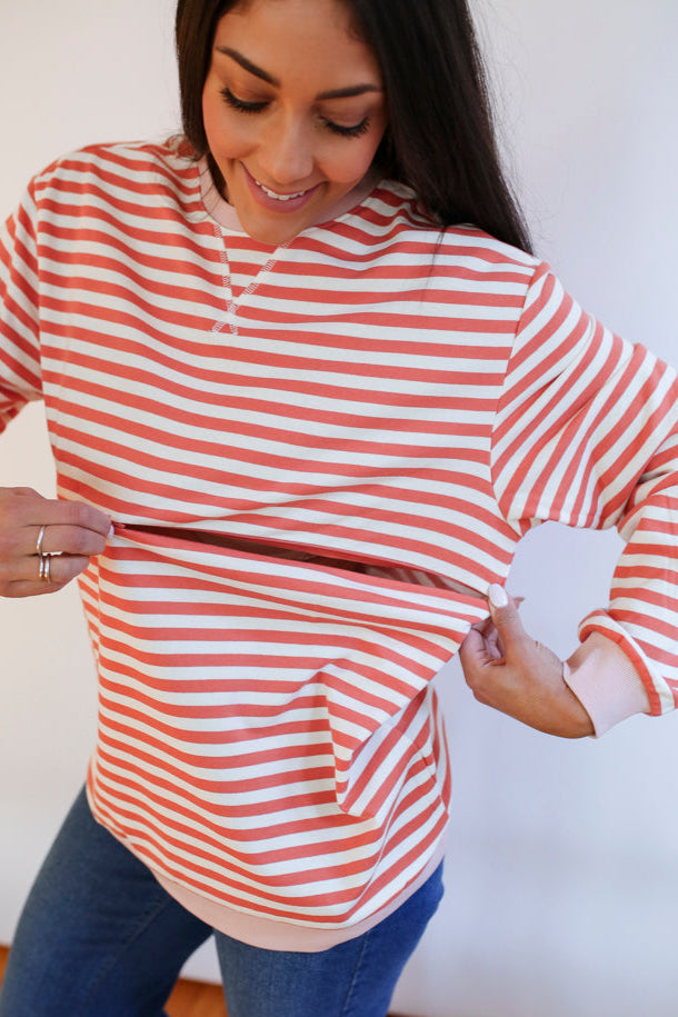 Oversized Fit Freestyle Stripe Breastfeeding Sweatshirt