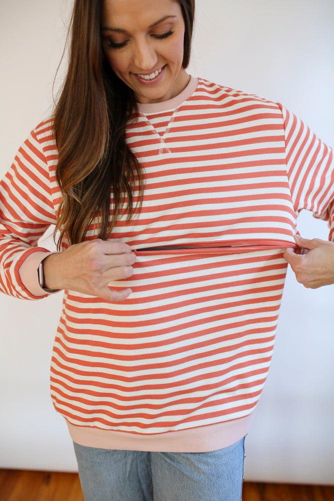 Oversized Fit Freestyle Stripe Breastfeeding Sweatshirt