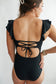 Lace Up Ruffle Neck One Piece Breastfeeding Swimsuit