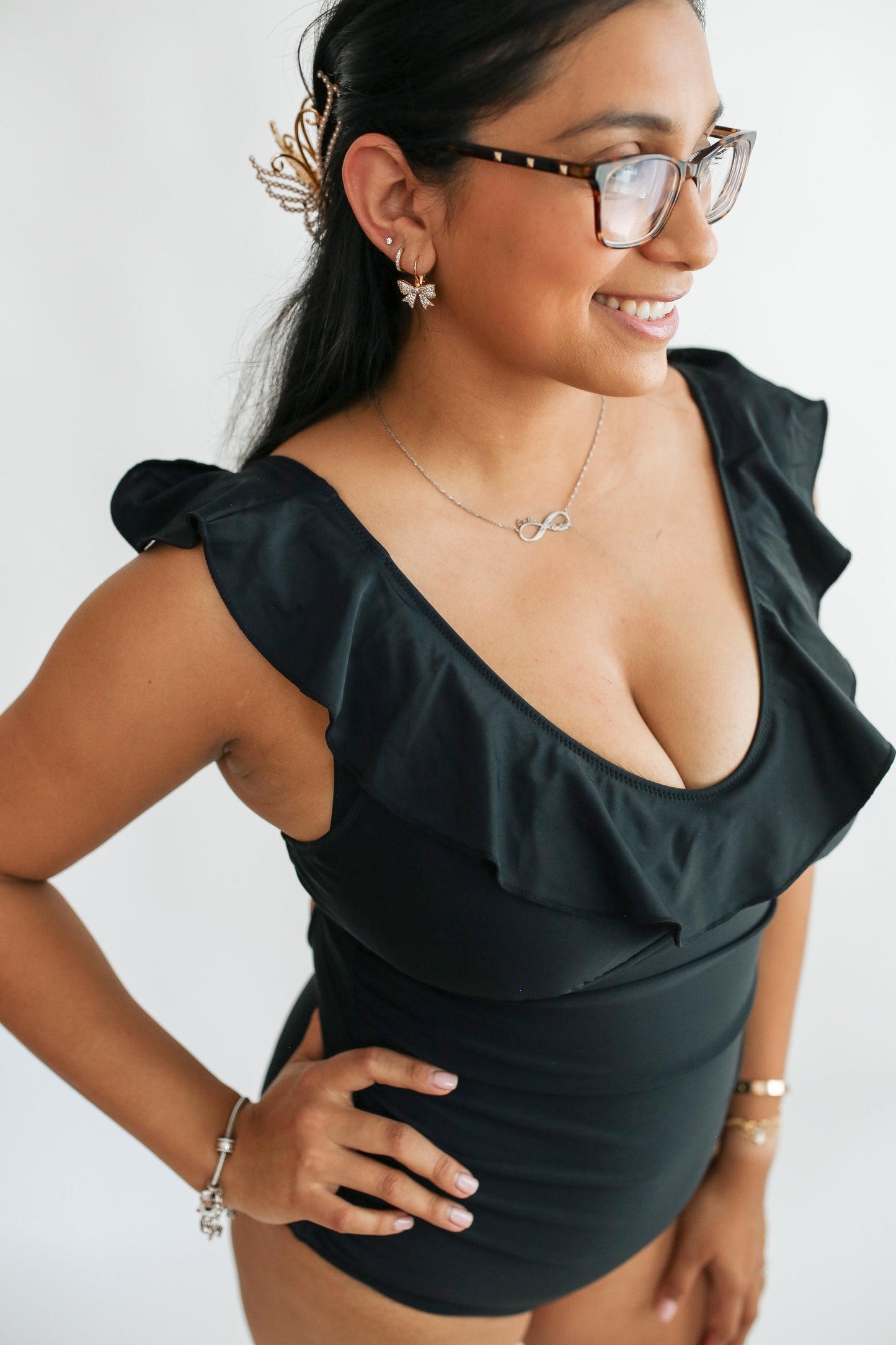 Lace Up Ruffle Neck One Piece Breastfeeding Swimsuit