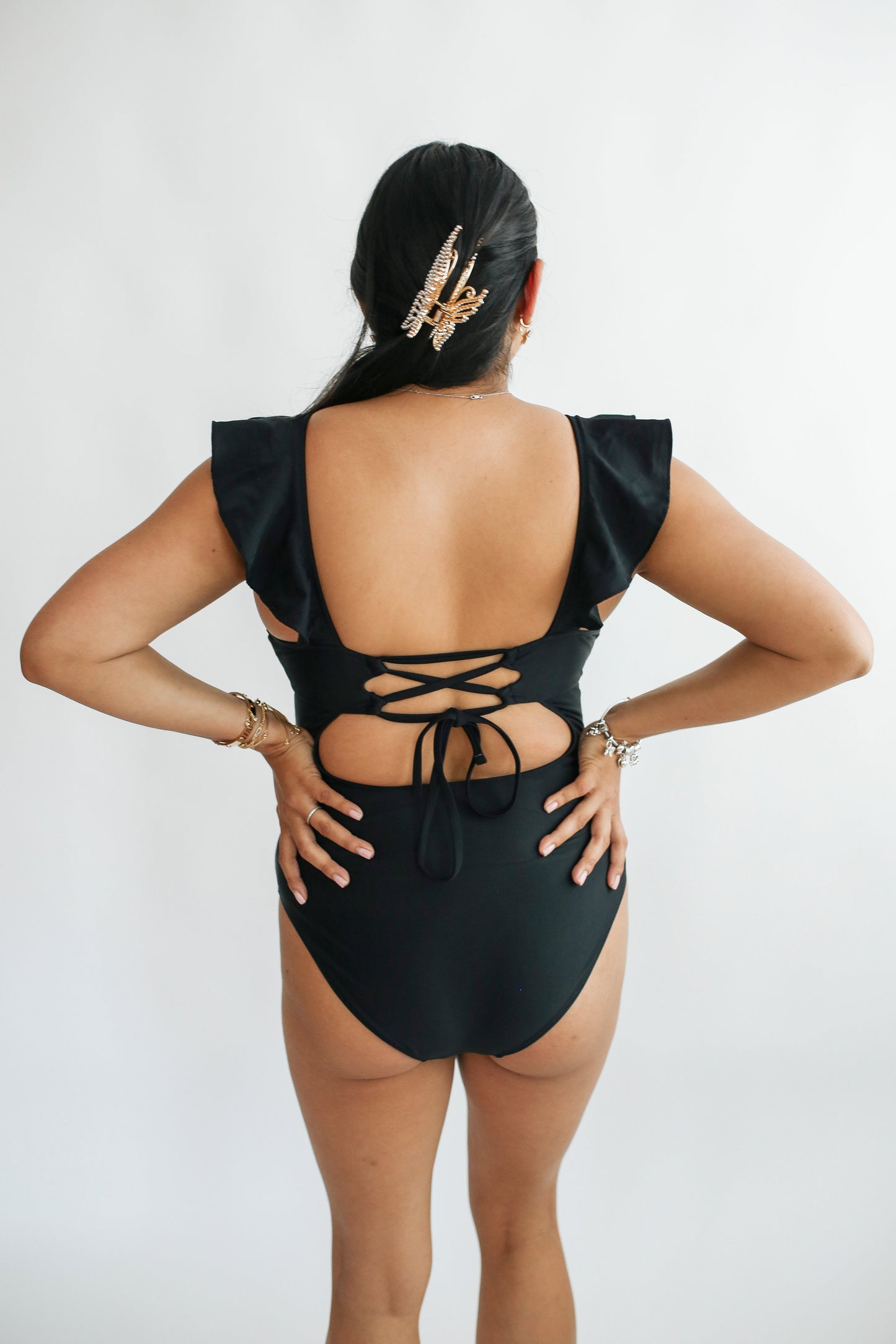 Lace Up Ruffle Neck One Piece Breastfeeding Swimsuit