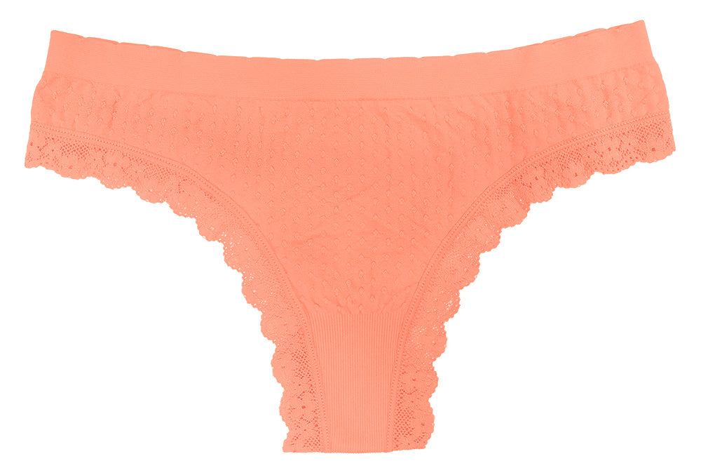 Scalloped Dot and Lace Seamless Tag Free Thong