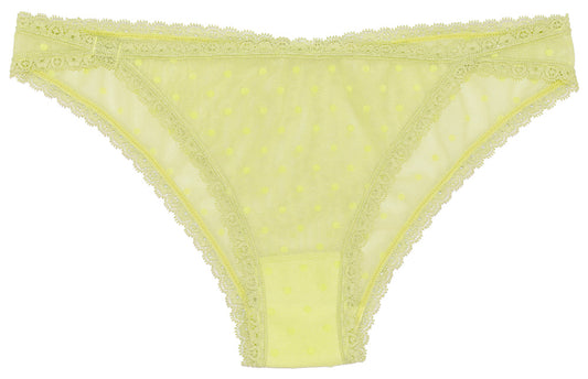 Flocked Polka Dot Mesh Cheeky with Lace Details